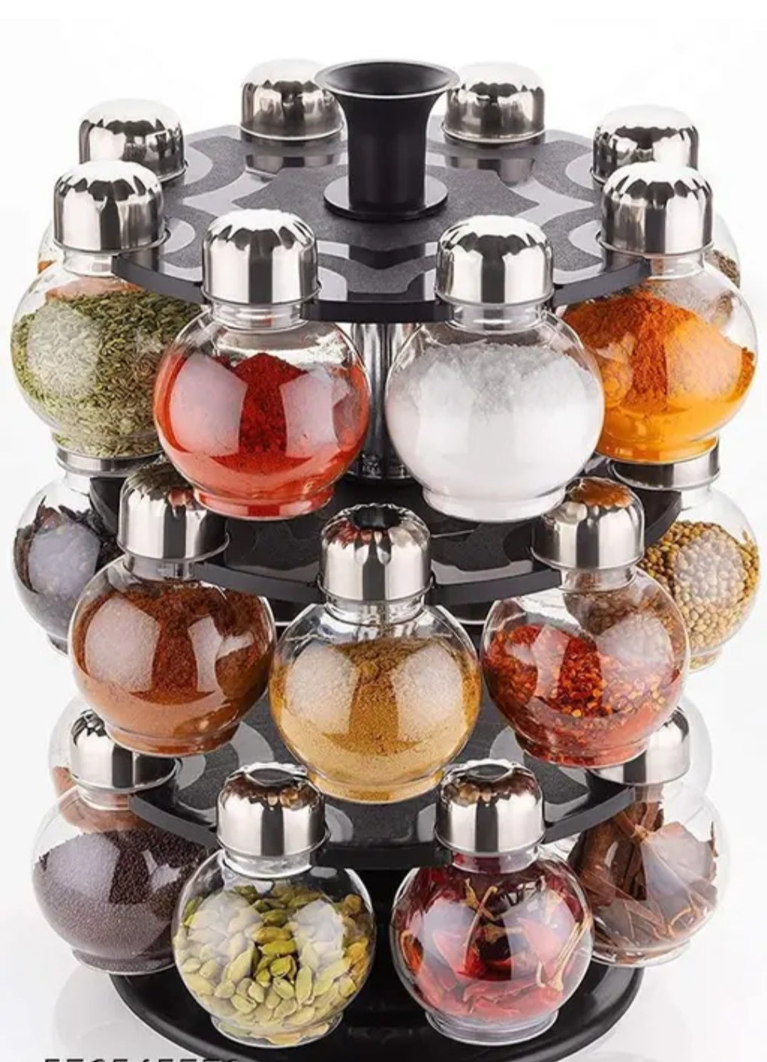 360° Rotating Spice Rack Organizer with Glass Jars