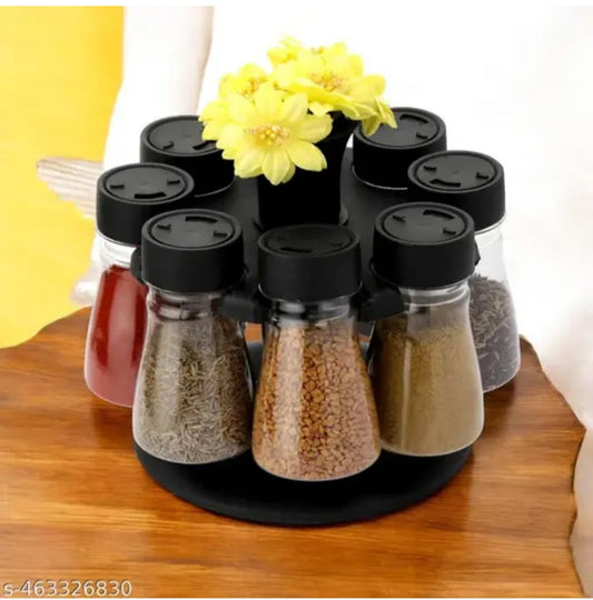 360° Rotating Spice Rack Organizer with Glass Jars