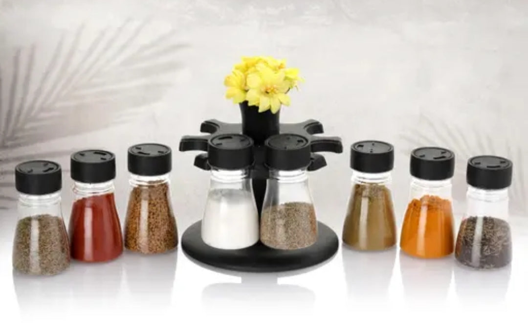 360° Rotating Spice Rack Organizer with Glass Jars