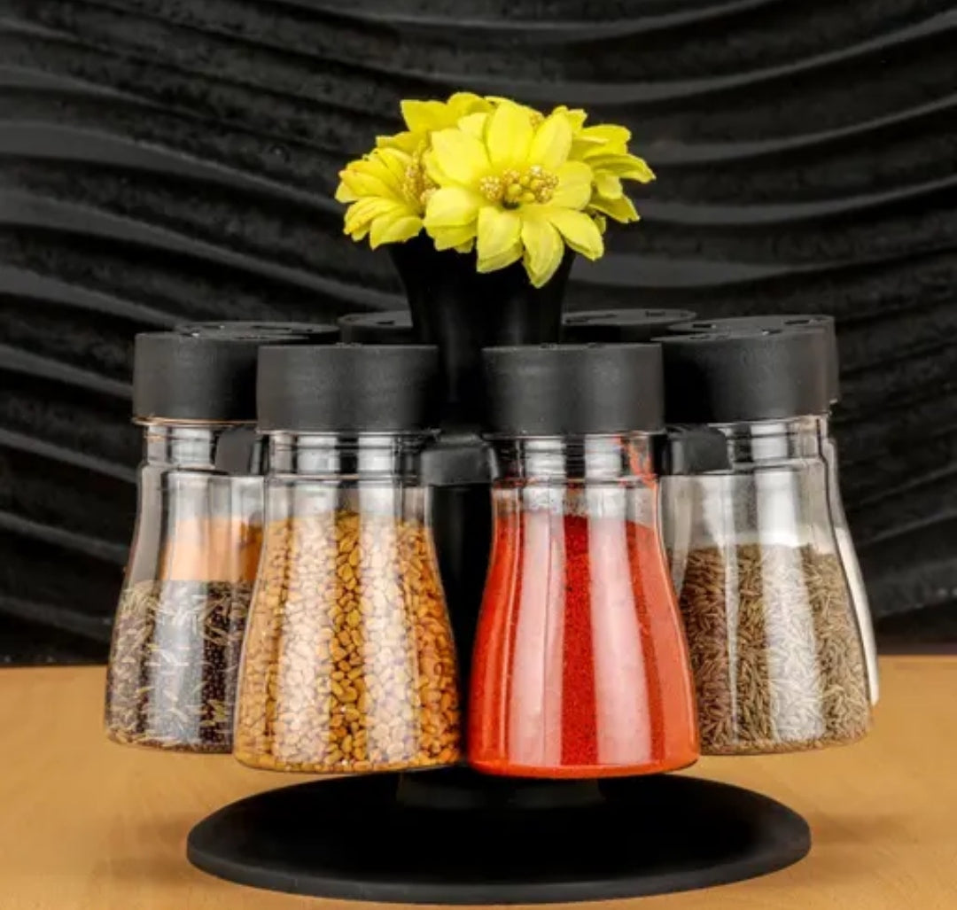360° Rotating Spice Rack Organizer with Glass Jars