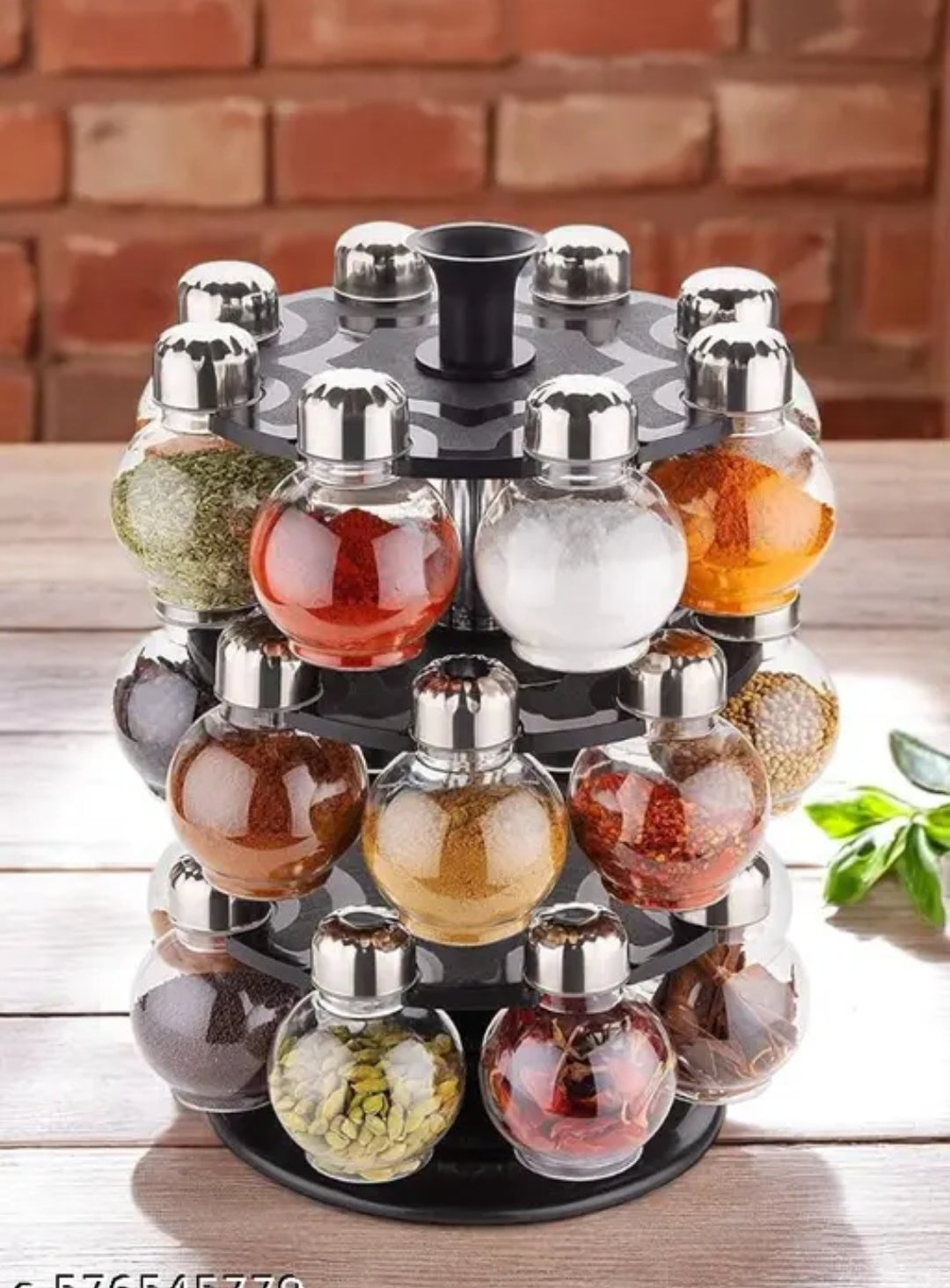 360° Rotating Spice Rack Organizer with Glass Jars